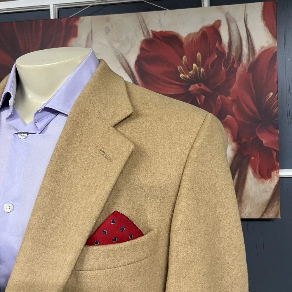 Vintage Brooks Brothers Camel Hair Blazer Jacket Sport Coat Mens 43R Khaki
